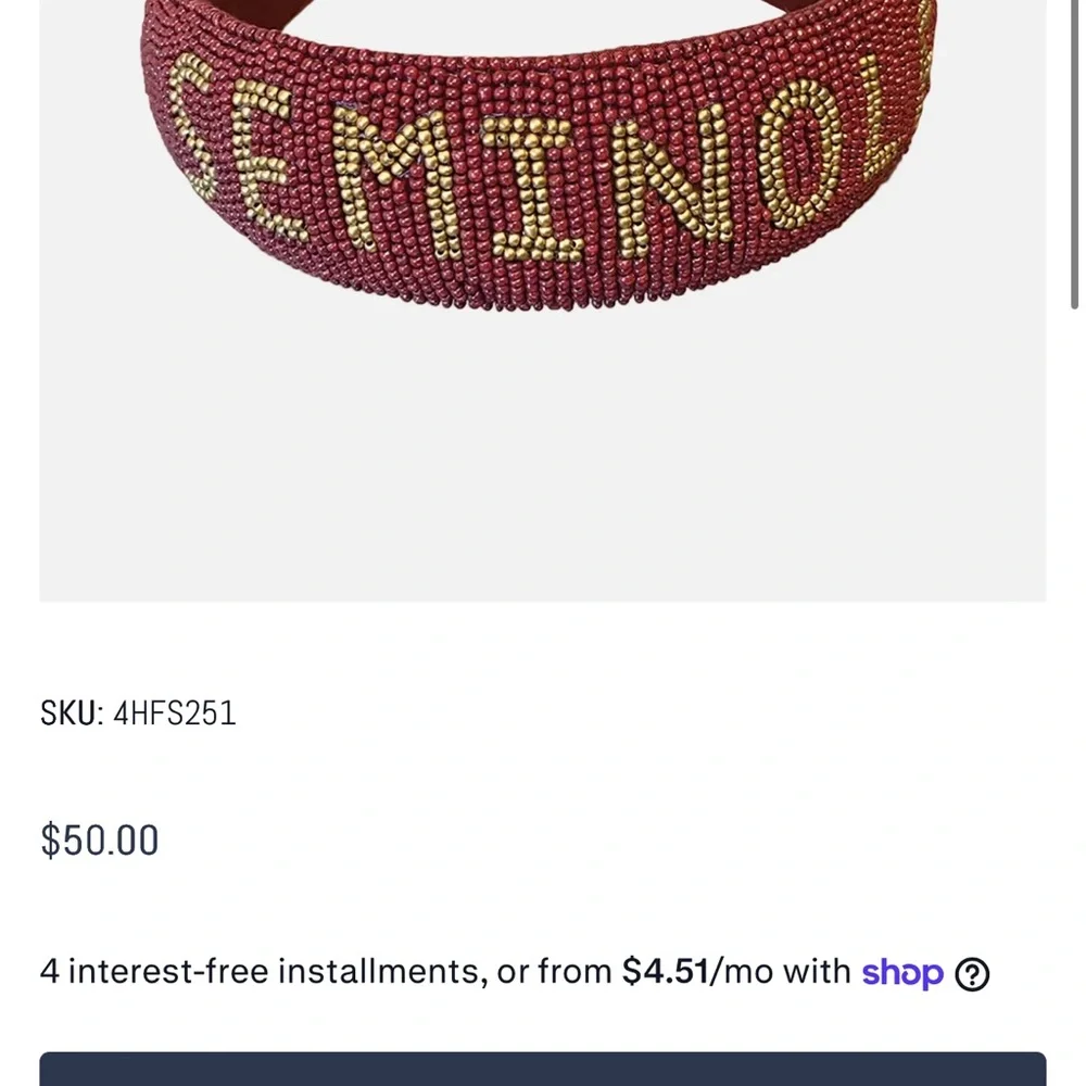 Beaded Maroon Florida State Statement Headband with Gold Lettering